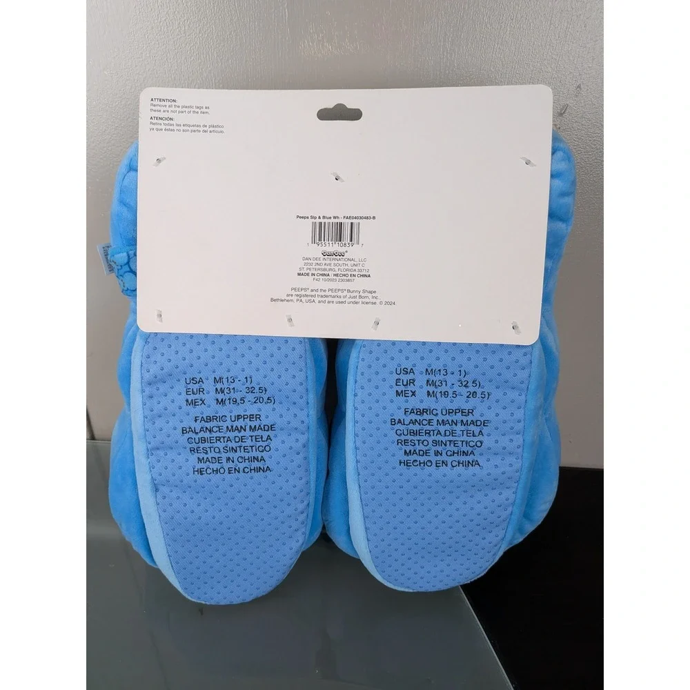 Peeps Blue Bunny Plush Slippers and Wrist Hugger Set Big Kids Medium 13-1 New